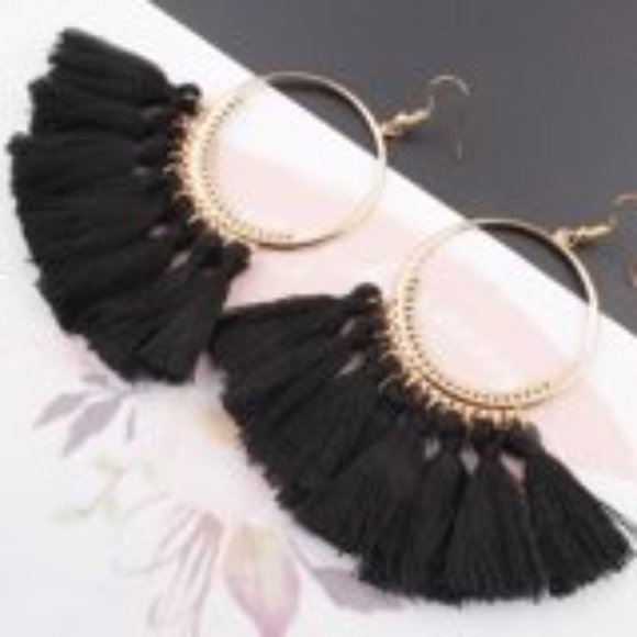 Round Circle Tassel Drop Earrings Bohemian Fringe Earrings (Pair) - Picture 8 of 10